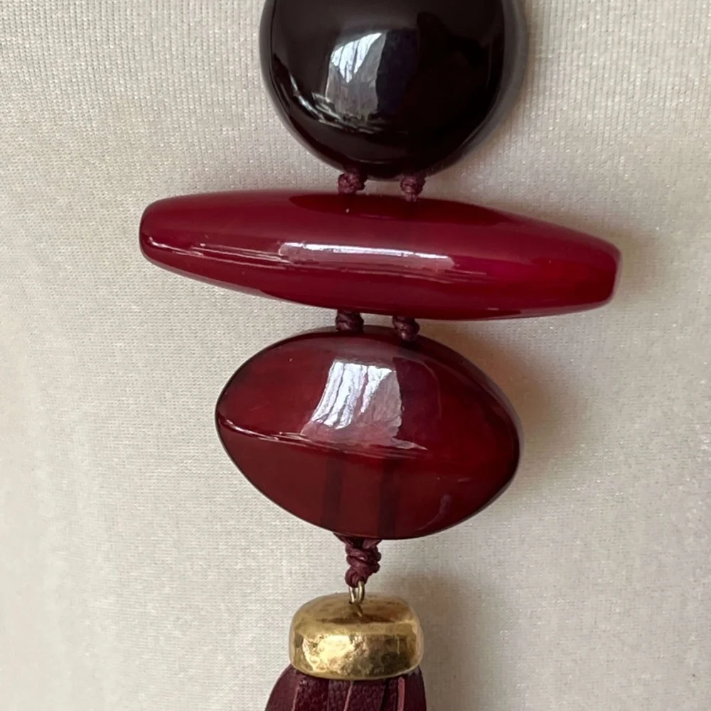 Long Pendant Necklace with Leather Tassel - Picture 3 of 6